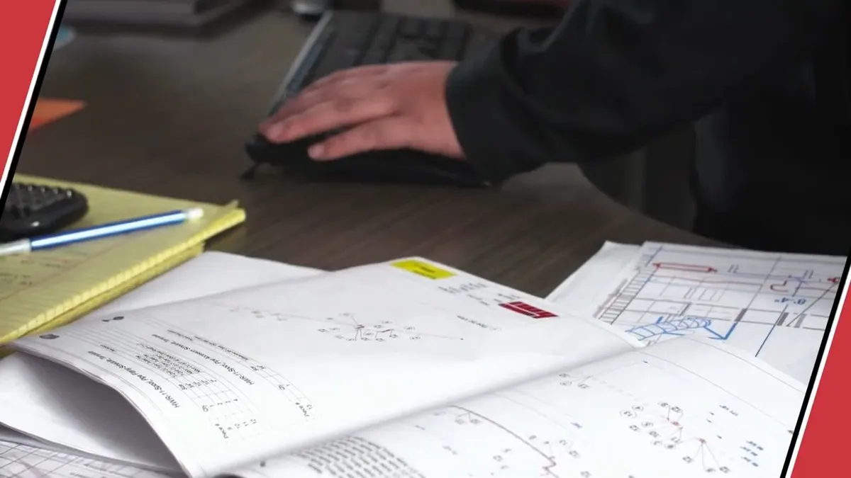 contractor reviews printed plumbing plans and measurements on a worktable for commercial plumbing in maricopa, az in Maricopa
