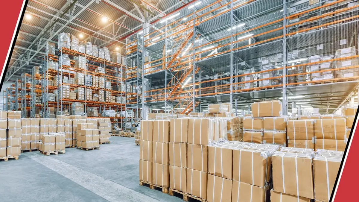 Rows of pallet racks and boxed inventory fill a large commercial warehouse for commercial plumbing in maricopa, az in Maricopa