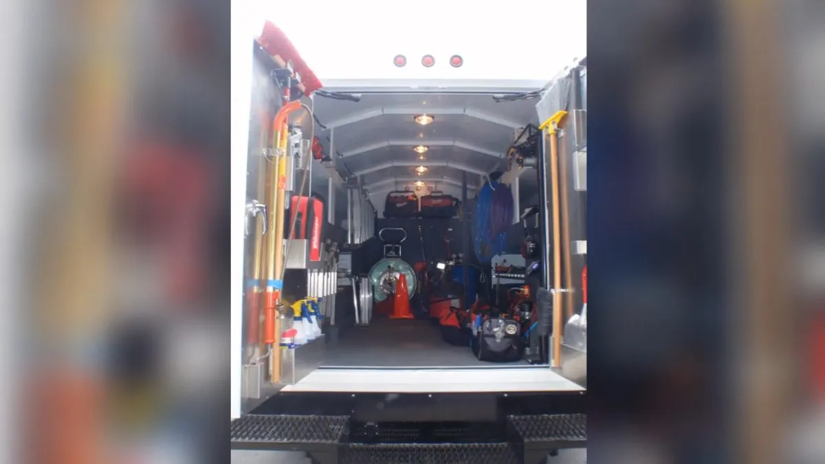 open plumbing service van shows organized tools, equipment, and traffic cones for Maricopa AZ Plumbing Guys