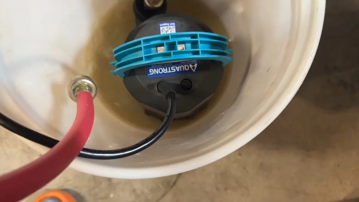 circulation pump runs in a bucket during a tankless descaling cycle for pool leak detection & repair in maricopa, az in Maricopa