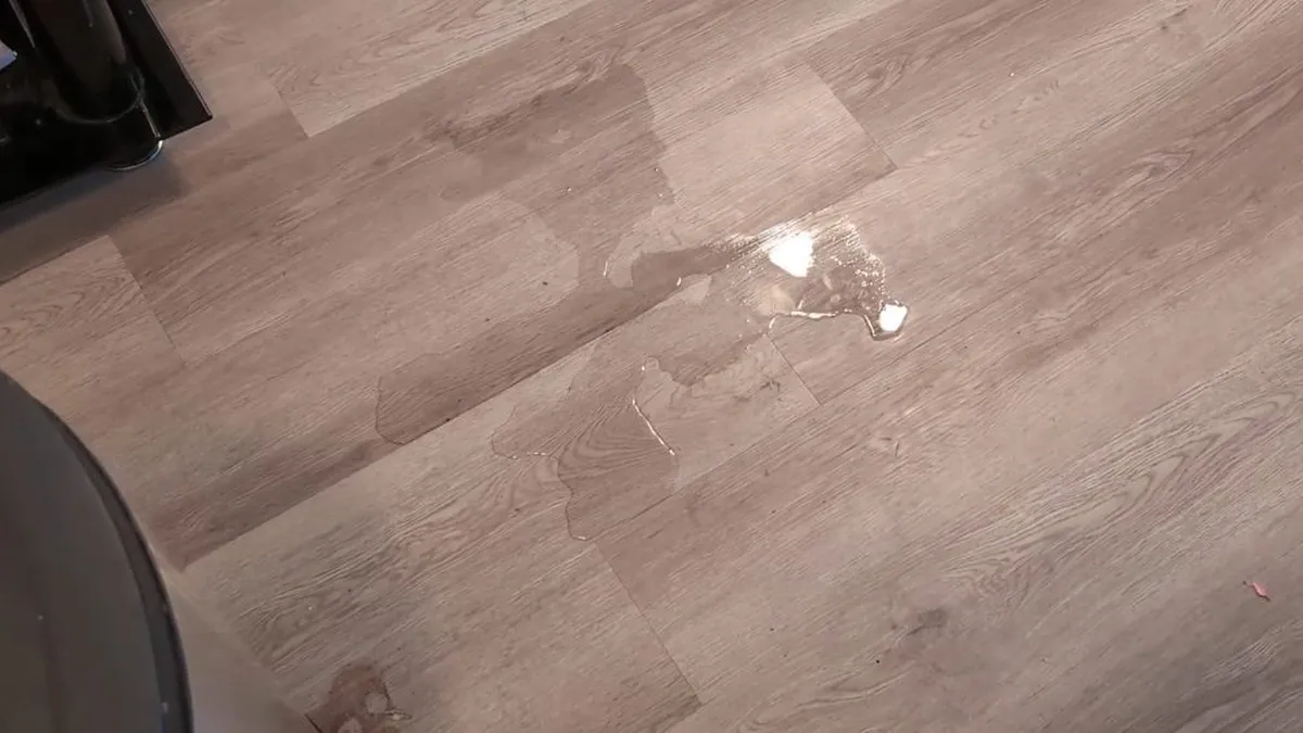 reflective wet patch is visible on finished flooring above a suspected leak for slab leak detection & repair in maricopa, az in Maricopa